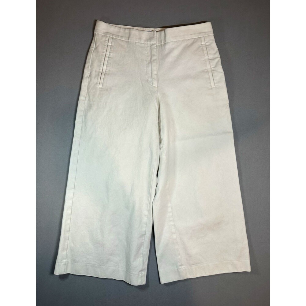 Ann Taylor Petite White Cropped Wide-Leg Pants Cotton Twill Pockets Zip